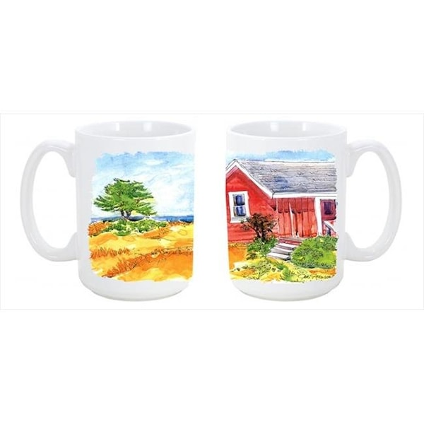 Carolines Treasures Carolines Treasures 6041CM15 Old Red Cottage House at the lake or Beach Dishwasher Safe Microwavable Ceramic Coffee Mug - 6041CM15