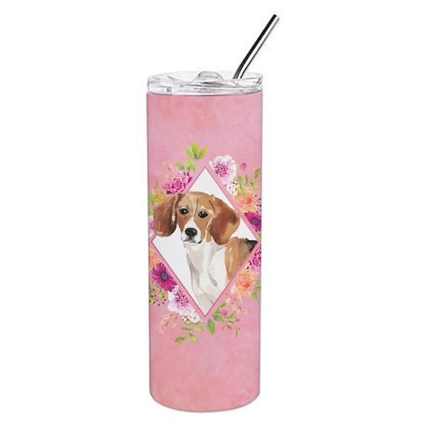 Carolines Treasures 20 oz Beagle Pink Flowers Double Walled Stainless Steel Skinny Tumbler - CK4265TBL20
