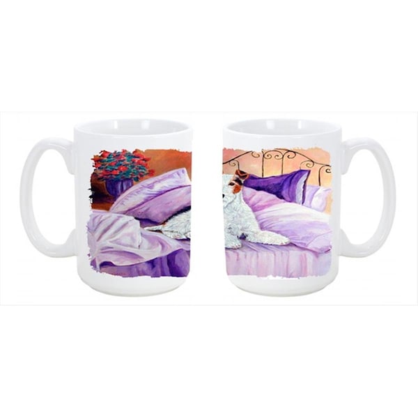 Carolines Treasures Fox Terrier Waiting on Mom Dishwasher Safe Microwavable Ceramic Coffee Mug 15 oz. - 7121CM15
