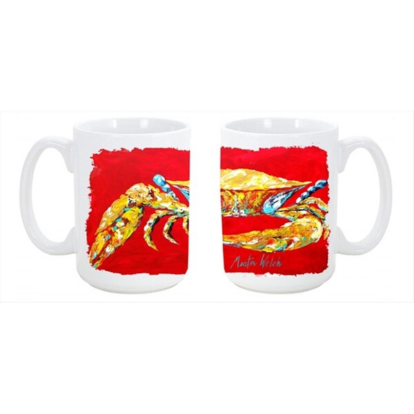 Carolines Treasures Crab Blue on Red- Sr Dishwasher Safe Microwavable Ceramic Coffee Mug 15 oz. - MW1116CM15