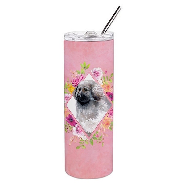 Carolines Treasures 20 oz Moscow Watchdog Pink Flowers Double Walled Stainless Steel Skinny Tumbler - CK4162TBL20
