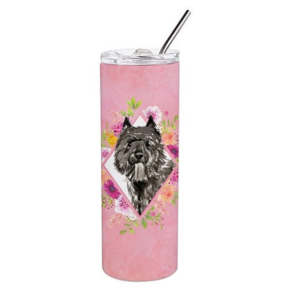 Carolines Treasures 20 oz Bouvier Des Flandres Pink Flowers Double Walled Stainless Steel Skinny Tumbler - CK4256TBL20