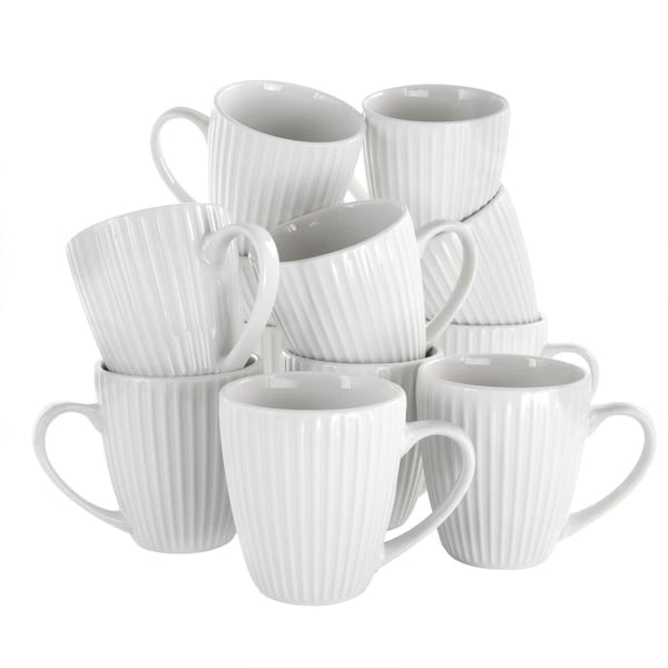 Elama Elle Round Porcelain Mug Set, White - 12 Piece - EL-ELLE12PC