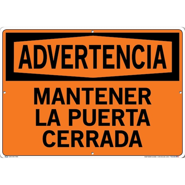 Vestil Aluminum Composite Sign, 14-1/2" Height, 20-1/2" Width, Aluminum Composite, Rectangle, Spanish - SI-W-50-E-AC-130-S