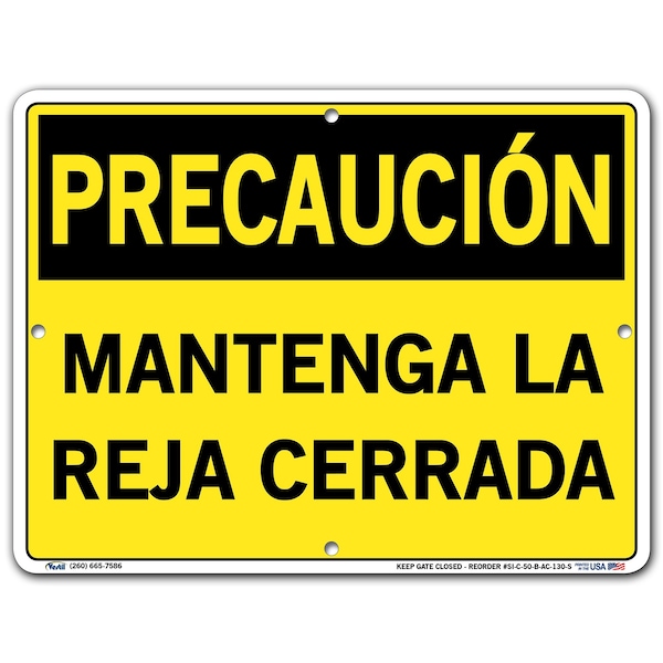 Vestil Aluminum Composite Sign, 9-1/2" Height, 12-1/2" Width, Aluminum Composite, Rectangle, Spanish - SI-C-50-B-AC-130-S