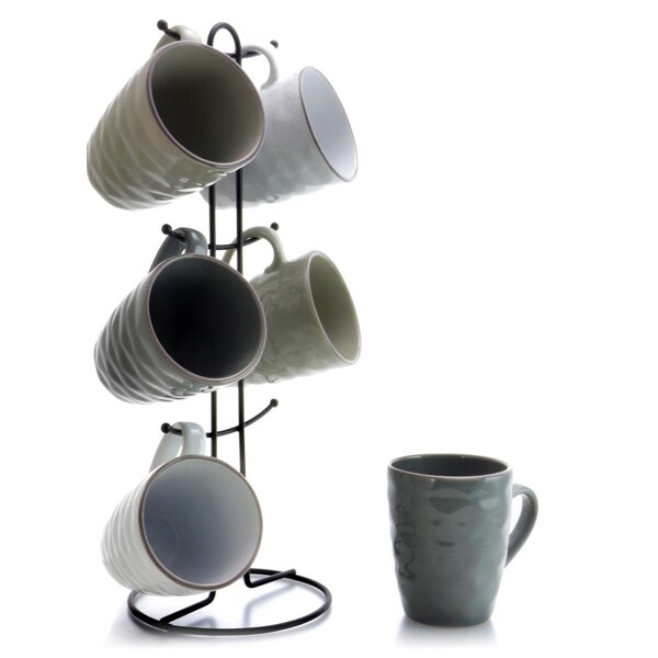 Fastfood 12 oz Tahitian Waves Mug Set with Stand, Assorted Color - 6 Piece - FA1662929