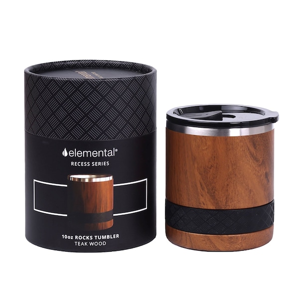 Elemental Recess Series Stainless Steel 10oz Insulated Lowball Rocks Tumbler, Teakwood - ER10WD3