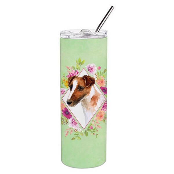 Carolines Treasures 20 oz Jack Russell Terrier Green Flowers Double Walled Stainless Steel Skinny Tumbler - CK4301TBL20