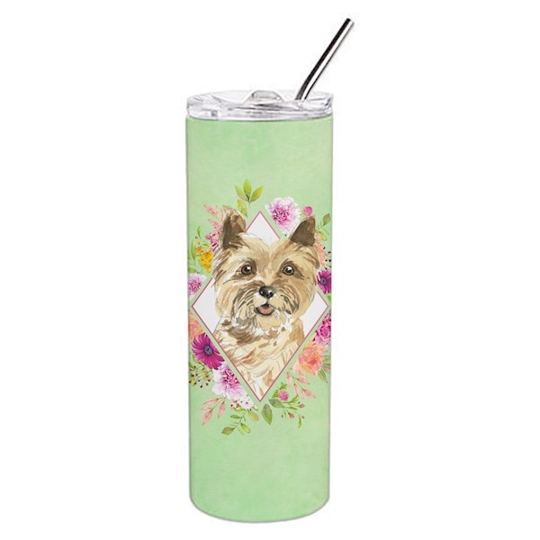 Carolines Treasures 20 oz Cairn Terrier Green Flowers Double Walled Stainless Steel Skinny Tumbler - CK4410TBL20