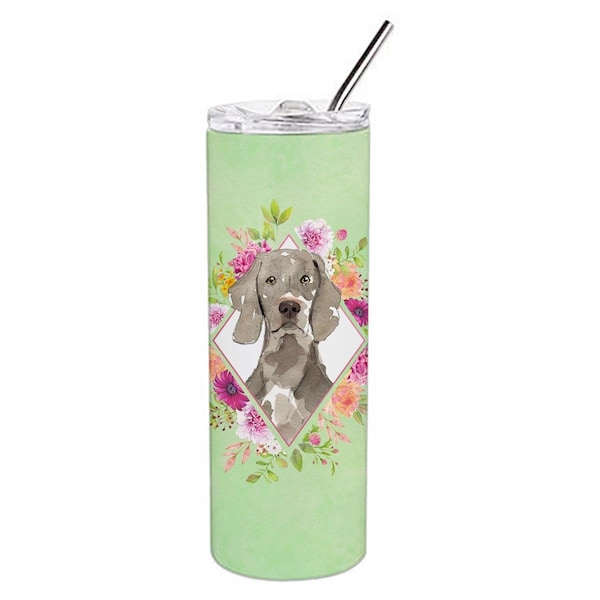 Carolines Treasures 20 oz Weimaraner Green Flowers Double Walled Stainless Steel Skinny Tumbler - CK4365TBL20