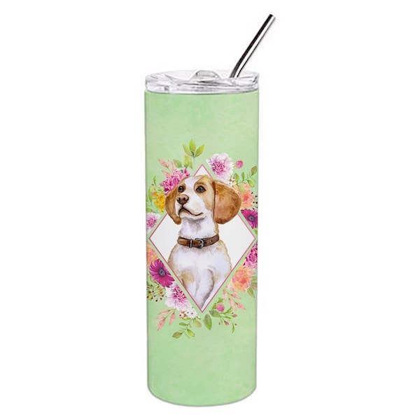 Carolines Treasures 20 oz Beagle Green Flowers Double Walled Stainless Steel Skinny Tumbler - CK4277TBL20