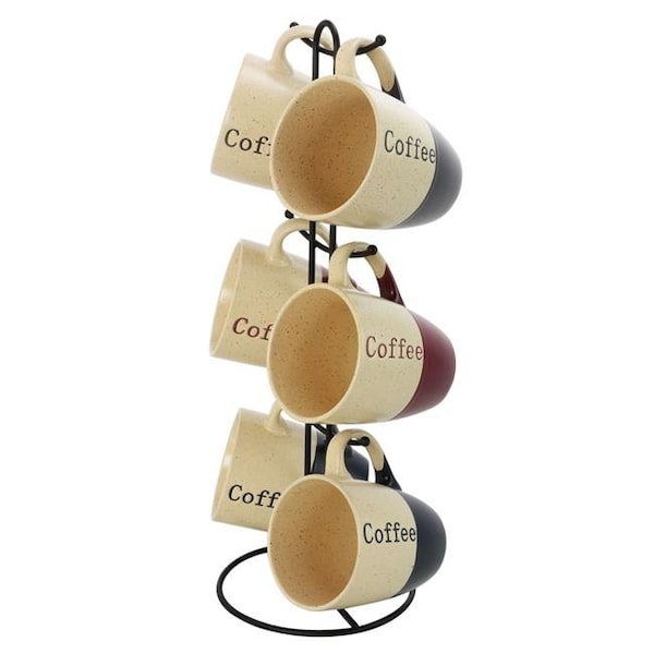 Elama Elama EL-COFFEEHOUSE 12 oz Coffee House Mug Set with Stand; Assorted Color - 6 Piece - EL-COFFEEHOUSE