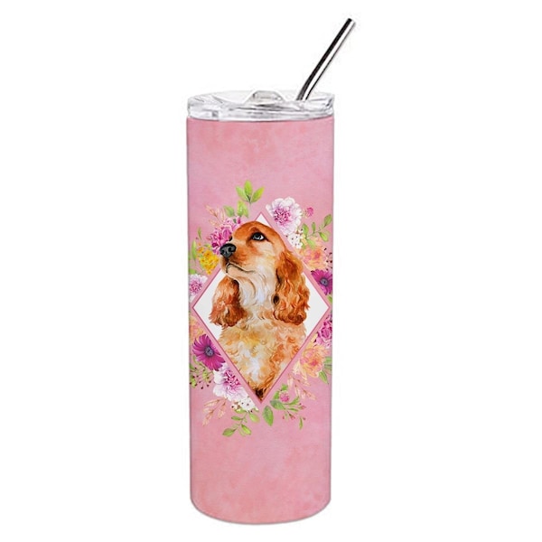 Carolines Treasures 20 oz Cocker Spaniel No.2 Pink Flowers Double Walled Stainless Steel Skinny Tumbler - CK4133TBL20