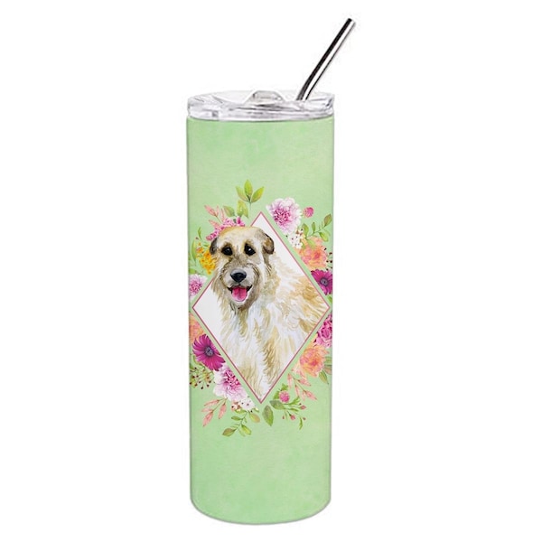 Carolines Treasures 20 oz Irish Wolfhound Green Flowers Double Walled Stainless Steel Skinny Tumbler - CK4313TBL20