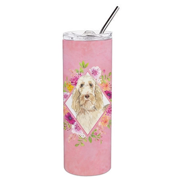 Carolines Treasures 20 oz Spinone Italiano Pink Flowers Double Walled Stainless Steel Skinny Tumbler - CK4209TBL20