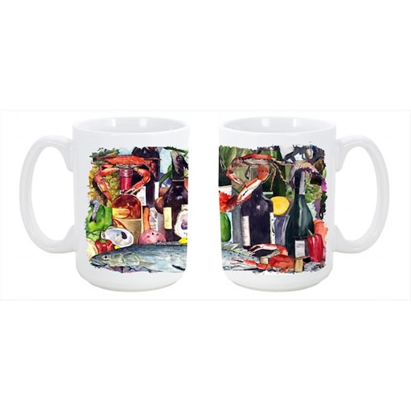 Carolines Treasures Wine and Speckled Trout Dishwasher Safe Microwavable Ceramic Coffee Mug 15 oz. - 8916CM15