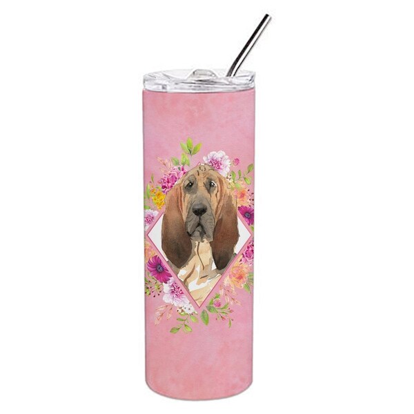 Carolines Treasures 20 oz Bloodhound Pink Flowers Double Walled Stainless Steel Skinny Tumbler - CK4259TBL20