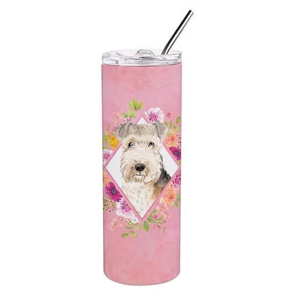Carolines Treasures 20 oz Lakeland Terrier Pink Flowers Double Walled Stainless Steel Skinny Tumbler - CK4226TBL20