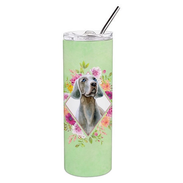 Carolines Treasures 20 oz Weimaraner Green Flowers Double Walled Stainless Steel Skinny Tumbler - CK4351TBL20