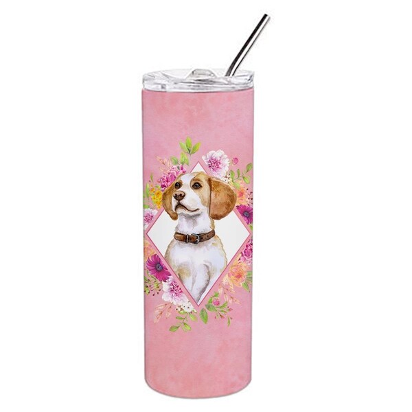 Carolines Treasures 20 oz Beagle Pink Flowers Double Walled Stainless Steel Skinny Tumbler - CK4117TBL20