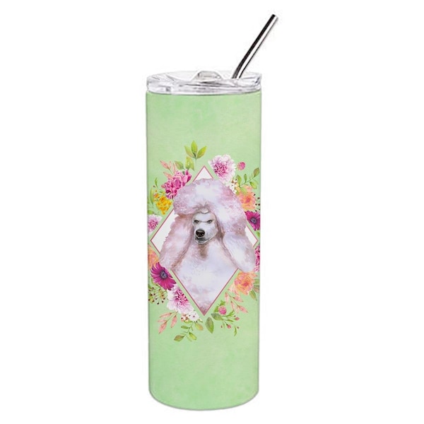 Carolines Treasures 20 oz Standard White Poodle Green Flowers Double Walled Stainless Steel Skinny Tumbler - CK4331TBL20