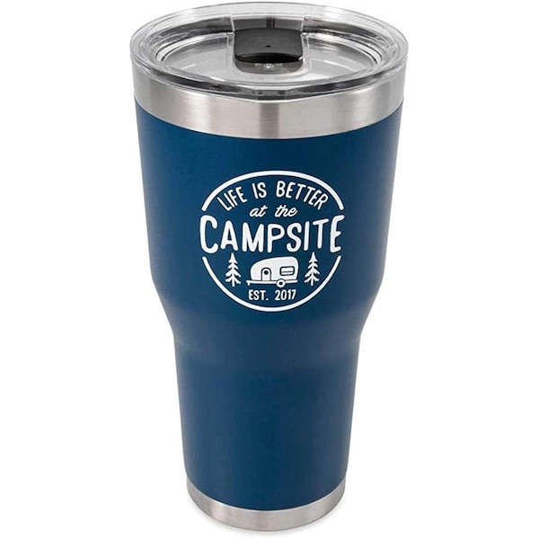 Camco 30 oz Life Is Better At The Campsite Tumbler, Navy - CMC53324