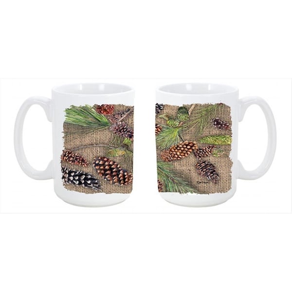 Carolines Treasures Pine Cones Dishwasher Safe Microwavable Ceramic Coffee Mug 15 oz. - 8735CM15