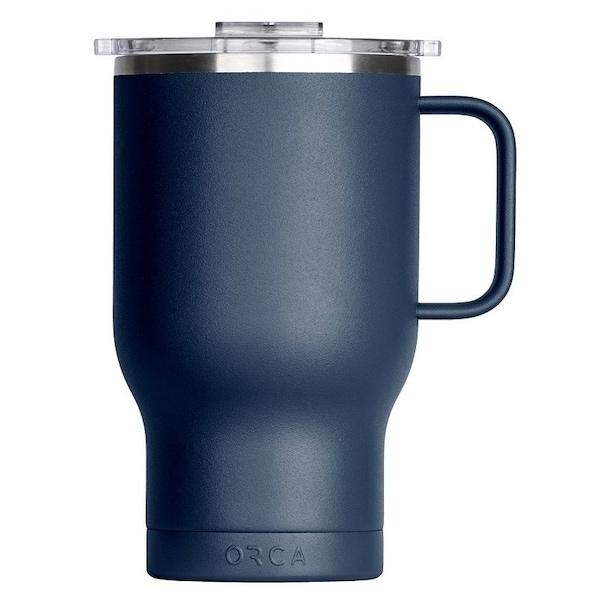 Orca Traveler Series Coffee Mug, 24 oz Capacity, Whale Tail Flip Lid, Stainless Steel, Navy, Insulated - TR24NA