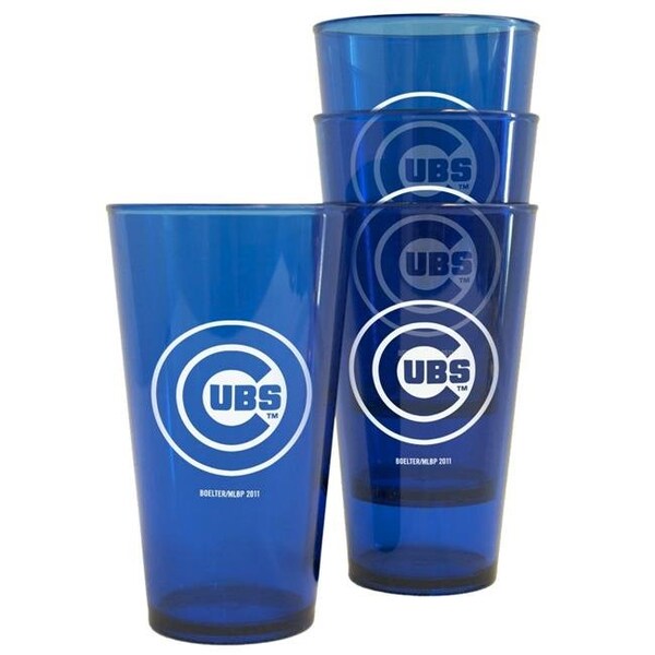 Boelter Brands Boelter 8886074839 Chicago Cubs Plastic Pint Clear Glass - 16 oz - Pack of 4 - 8886074839