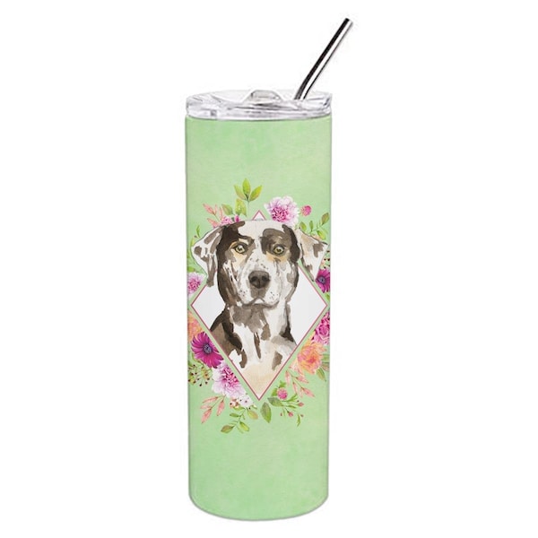 Carolines Treasures 20 oz Catahoula Leopard Dog Green Flowers Double Walled Stainless Steel Skinny Tumbler - CK4409TBL20