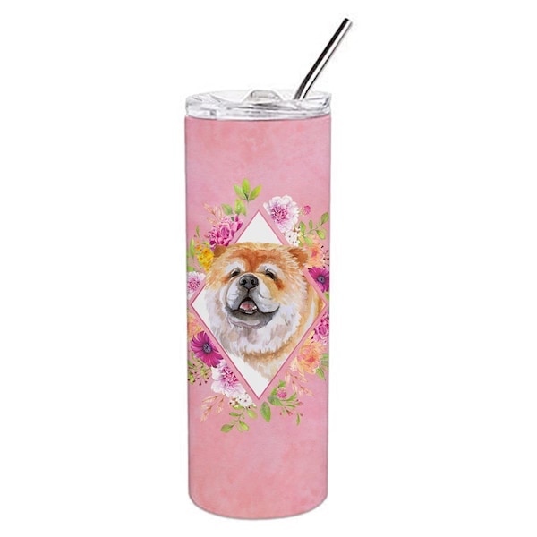 Carolines Treasures 20 oz Chow Chow No.2 Pink Flowers Double Walled Stainless Steel Skinny Tumbler - CK4132TBL20