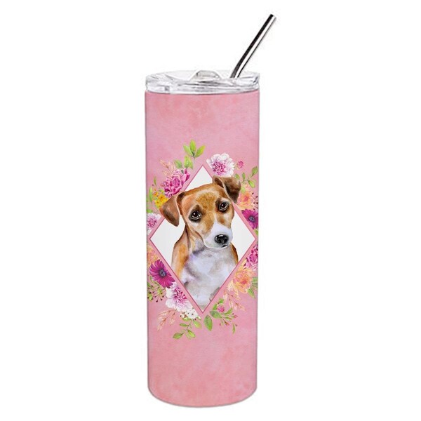 Carolines Treasures 20 oz Jack Russell Terrier No.1 Pink Flowers Double Walled Stainless Steel Skinny Tumbler - CK4155TBL20