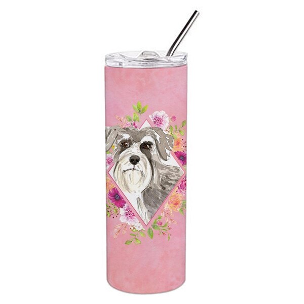 Carolines Treasures 20 oz Schnauzer No.1 Pink Flowers Double Walled Stainless Steel Skinny Tumbler - CK4215TBL20