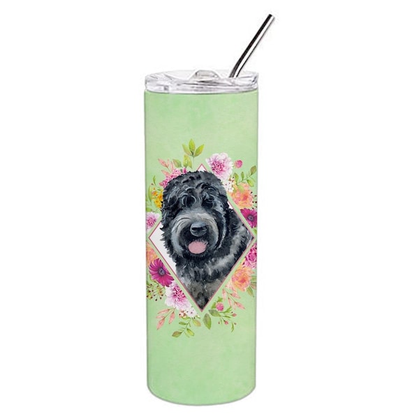 Carolines Treasures 20 oz Russian Black Terrier Green Flowers Double Walled Stainless Steel Skinny Tumbler - CK4336TBL20