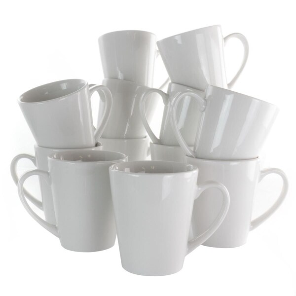 Elama 10 oz Holt Porcelain Mug Set, White -12 Piece - EL-HOLT