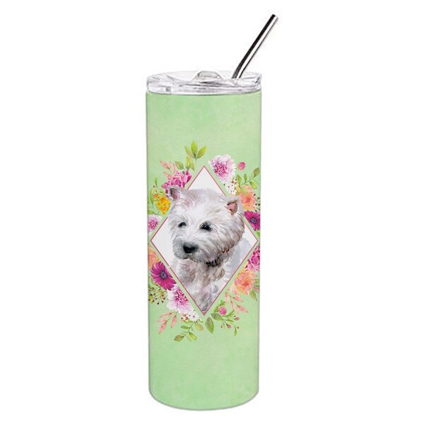Carolines Treasures 20 oz West Highland White Terrier Green Flowers Double Walled Stainless Steel Skinny Tumbler - CK4353TBL20