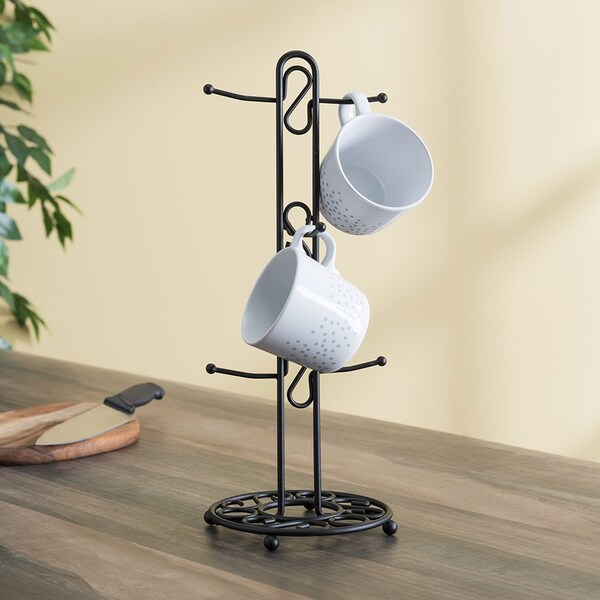Hds Trading Scroll Collection Steel Mug Tree, Black - ZOR96005