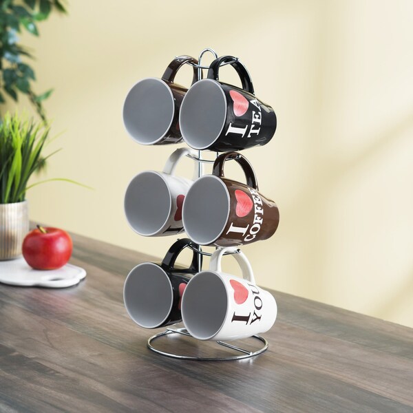 Hds Trading I Love Coffee 6 Piece Mug Set with Stand - ZOR95983