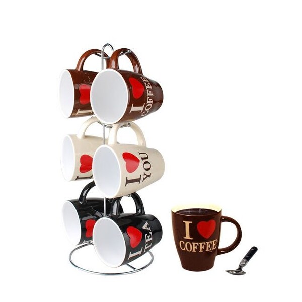Hds Trading I Love Coffee 6 Piece Mug Set with Stand - ZOR95983