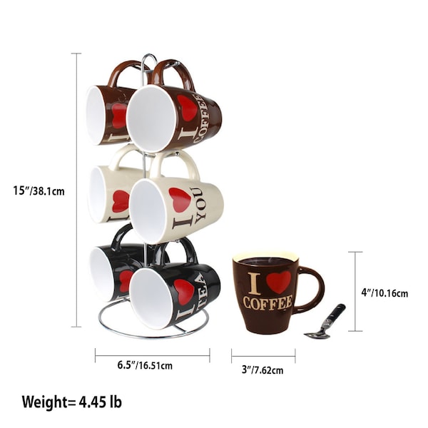 Hds Trading I Love Coffee 6 Piece Mug Set with Stand - ZOR95983