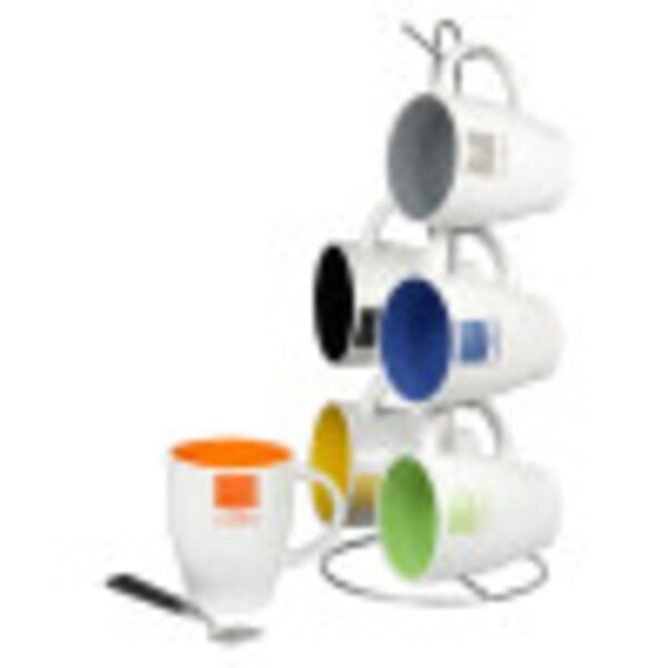 Home Basics Multicolor 6piece Stoneware Mug Set and Metal Stand - MS30082