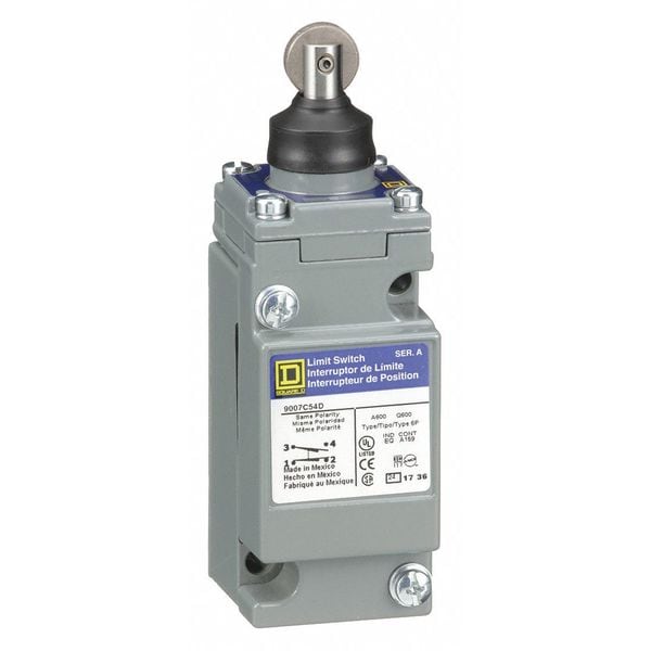 Interruptor de límite de servicio pesado Telemecanique Sensors, émbolo, rodillo, 1NC / 1NO, 10A @ 600V CA, Ubicación del actuador: Arriba - 9007C54D.