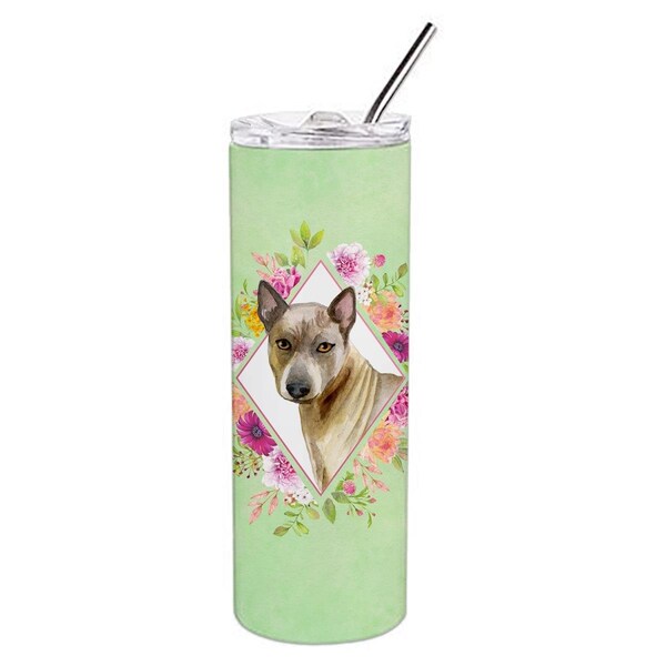 Carolines Treasures 20 oz Thai Ridgeback Green Flowers Double Walled Stainless Steel Skinny Tumbler - CK4348TBL20