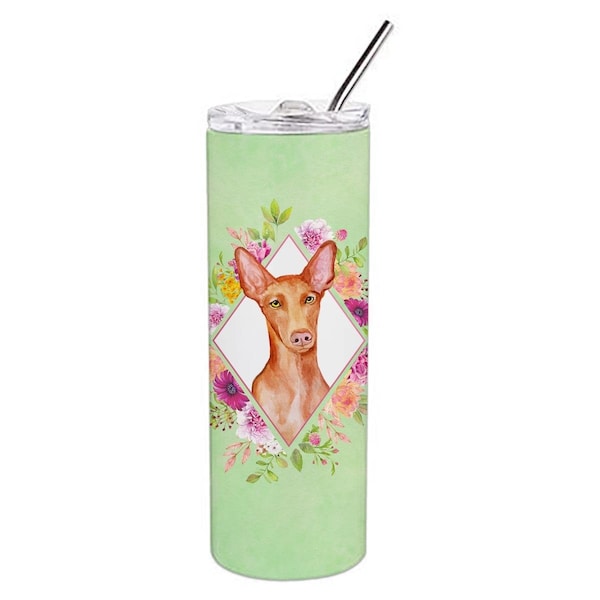 Carolines Treasures 20 oz Pharaoh Hound Green Flowers Double Walled Stainless Steel Skinny Tumbler - CK4328TBL20