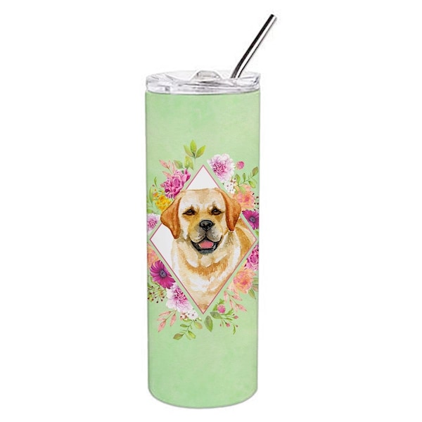 Carolines Treasures 20 oz Golden Retriever Green Flowers Double Walled Stainless Steel Skinny Tumbler - CK4309TBL20