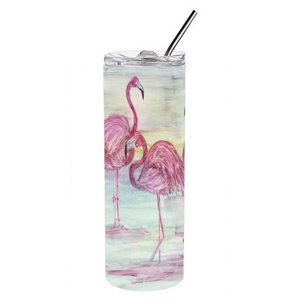 Carolines Treasures 20 oz Flamingos Double Walled Stainless Steel Skinny Tumbler - SC2034TBL20