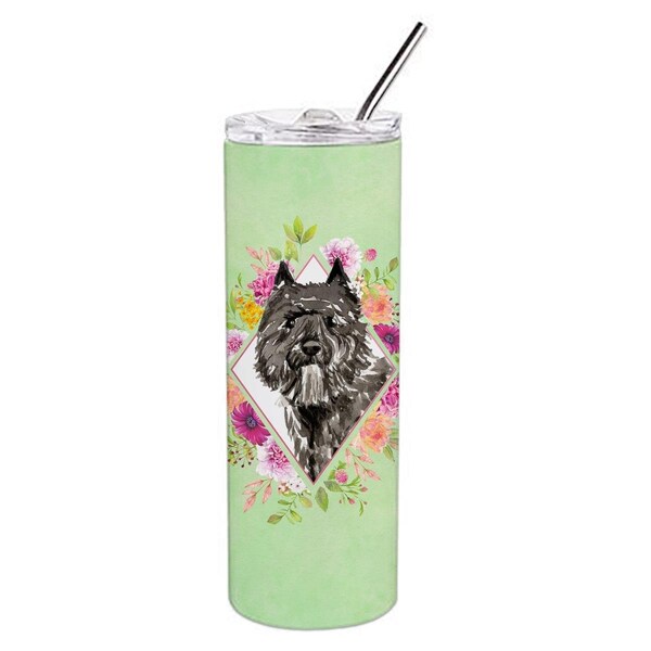 Carolines Treasures 20 oz Bouvier Des Flandres Green Flowers Double Walled Stainless Steel Skinny Tumbler - CK4416TBL20