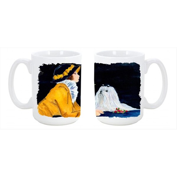 Carolines Treasures Lady with her Maltese Dishwasher Safe Microwavable Ceramic Coffee Mug 15 oz. - SS8537CM15