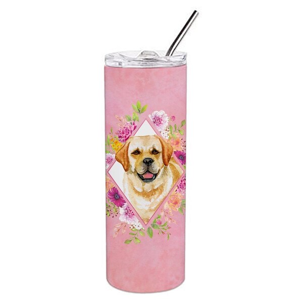 Carolines Treasures 20 oz Golden Retriever Pink Flowers Double Walled Stainless Steel Skinny Tumbler - CK4149TBL20