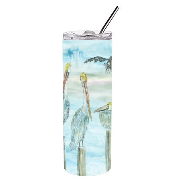 Carolines Treasures 20 oz Pelicans in Blue Double Walled Stainless Steel Skinny Tumbler - SC2035TBL20